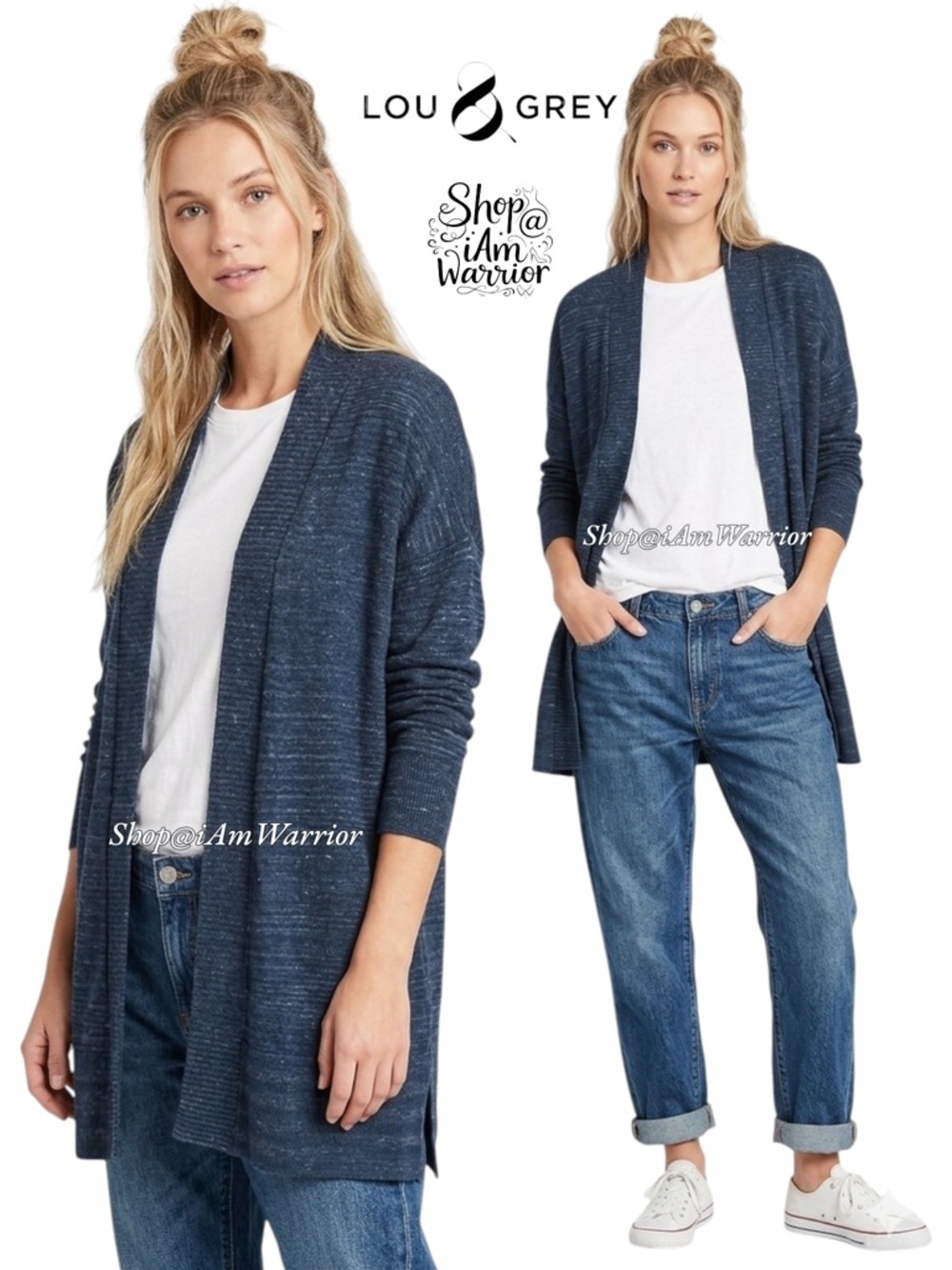 Lou & Grey navy space dye split side cardigan *shop@iamwarrior